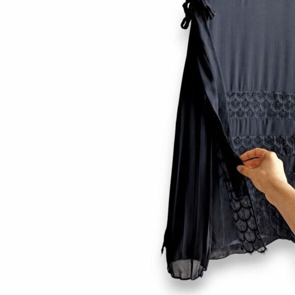 Jenni Kayne‎ Dress size S Silk Black Lace Pleated V Neck Sleeveless Shift Luxe - Picture 7 of 8